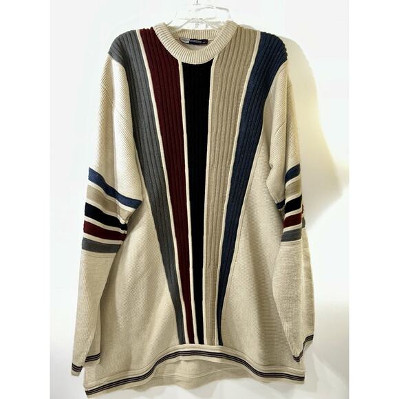 COOGI Australia Down Under Blue Vintage Panel Stripe Navy Gray Sweater XXL - Picture 2 of 9